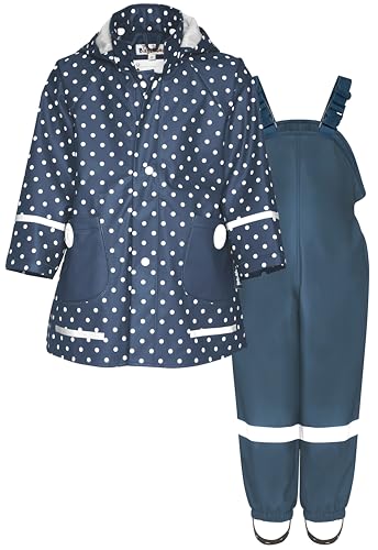 Playshoes Regen-Set Regenlatzhose - Traje de lluvia unisex para niños, lunares azules lisos, 116 (paquete de 2), Lunares azules lisos, 116