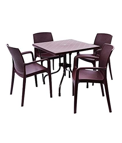 Dzyn Furnitures Outdoor Set (4 Texas Chair + 1 Olive Table) Brown