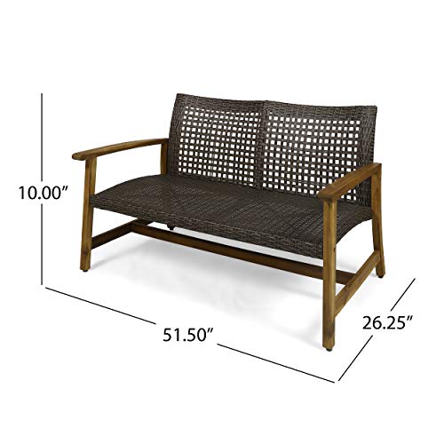 Great Deal Furniture Marcia Outdoor Wood and Wicker Loveseat, Natural