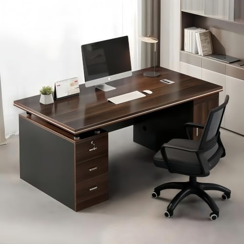 120CM Escritorio para Computadora con Gabinete y 3 Cajones De Almacenamiento Desk, , Con Amplio Espacio de Almacenamiento y diseño de Oficina Moderno Resistente Mesa Escritorio Grande Para Oficina