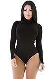 OUR WINGS Women Black Stretchy Turtleneck Long Sleeve Bodysuit S