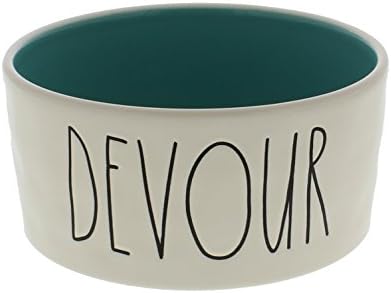 Rae Dunn DEVOUR Large 6" Ceramic Dog Bowl - Blue Inside