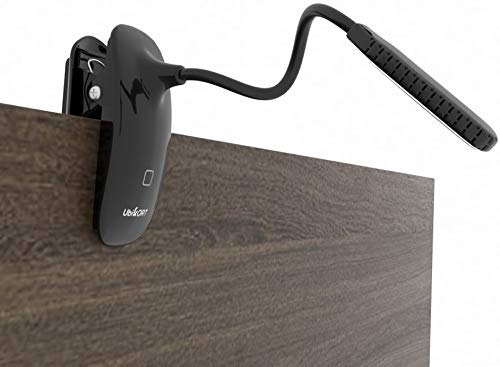 UBIKORT Book Light, LED Clip on Reading Light, Flexible Book Reading Lamp, USB Rechargeable Bedside Desk Lamp with 3 Levels Brightness, Touch Switch, Eye Protection for Reading in Bed (Black)