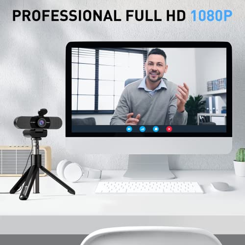 EMEET C960 Webcam with Tripod, 1080p Webcam with Microphone, Adjustable Height Mini Tripod, C960 Web Camera with Privacy Cover, Plug & Play Webcam with Stand for Zoom/Skype/YouTube/FaceTime