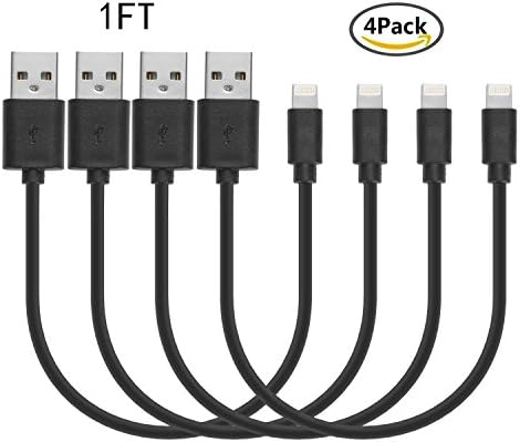 GOPROOF (4-pack) 1ft Lightning Cable USB Syncing and Charging Cable Cord Charger for Apple iPhone se/7/7 plus/6 plus/6s plus/6/6s/5/5S/5C, iPad 4, iPad Air 1/2, iPad Mini, iPod (black)
