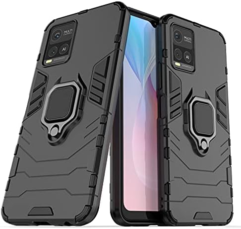 Custodia Per Vivo Y33s: Cover 2 In 1 TPU + PC Con Anello Portadito E Supporto, Protezione Antiurto E Antigraffio, Nero