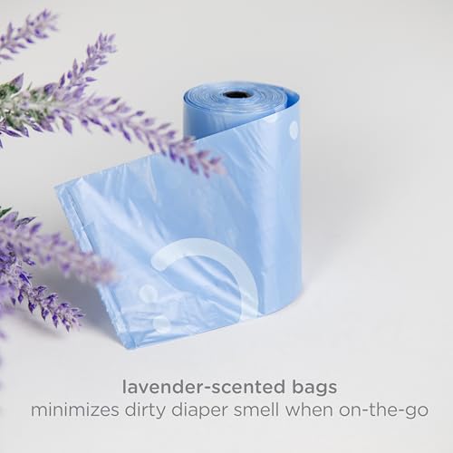 Ubbi Retractable On the Go Bag Dispenser for Travel, Diaper Bag Accessory Must Have for Newborn, Helpful Item, Baby Gift, Lavender Scented, Gray