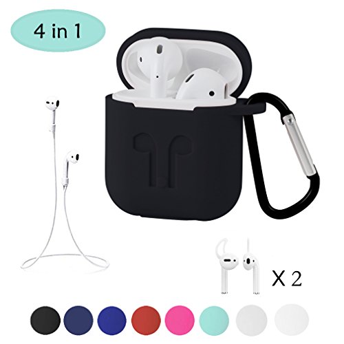 AirPods Case with Strap Protective Silicone Cover with Carabiner for Apple Airpods Accessories (2 Pairs Ear hook for free) (BLACK) AirPods Case with Strap Protective Silicone Cover with Carabiner for Apple Airpods Accessories (2 Pairs Ear hook for free) (BLACK)