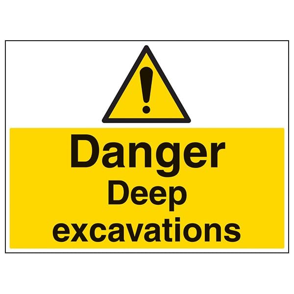 V Safety Warning Building- Danger Deep Excavation - 600 X 450MM Safety Sign With Snap Frame