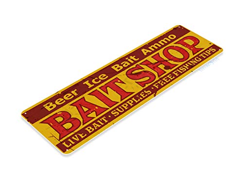 Tinworld Tin Sign Bait Shop Rustic Fish Fishing Marina Shop Metal