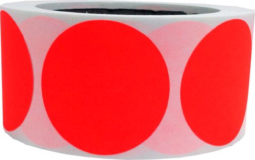 Fluorescent Red Circle Dot Stickers, 2 Inches Round, 500 Labels on a Roll