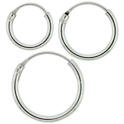 Sterling Silver 8mm 10mm & 12mm Tiny Endless Hoop Earrings Set