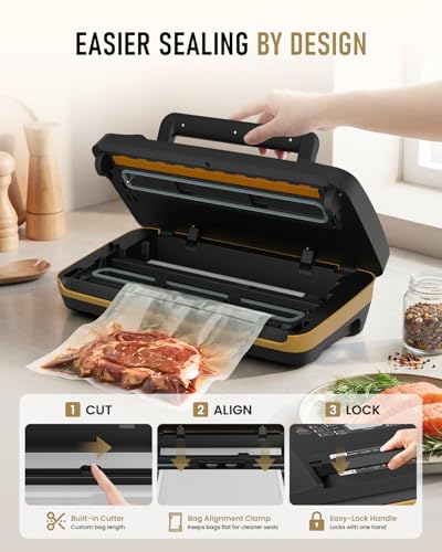 Commercial Vacuum Sealer Machine,95KPa Food Vacuum Sealer Machine,18-in-1 Scelleuse Sous Vide with Double Heat Seal, Dry Moist Damp Modes, Built-in Cutter & Roll Storage,Easy-Lock Handle for Sous Vide