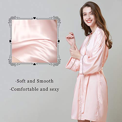 Women's Robe Satin Kimono Silk Luxury Short Silky Bathrobe for Bridesmaid Wedding Party Pink