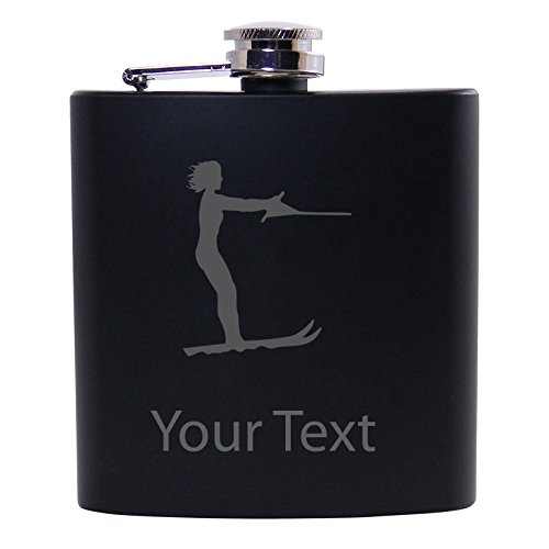Personalized Custom Female Water Skiing Black Stainless Steel Hip Customizable Flask - Thumbnail 4