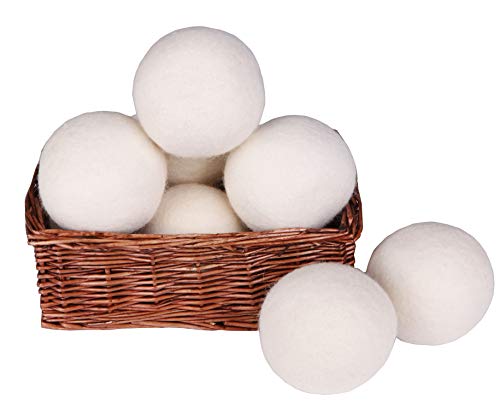 Wool Dryer Balls by Teemour Pack of 6 XL 2.95" Organic Natural Fabric Softener Laundry Dryer Ball White