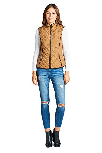 Active USA Quilted Padding Faux Shearling Lined Vest (Camel-Small)