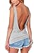 Bestisun Women's Boat Neck Straps Backless Sexy Black Short Tshirt Casual Tank Tops Gray M
