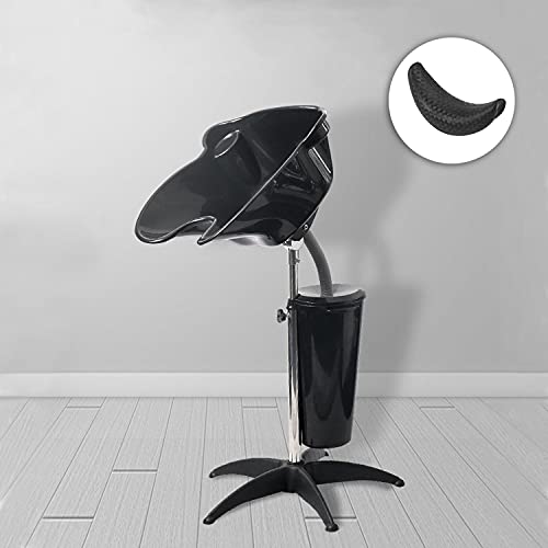 【Jomown.co.jp限定】移動式 シャンプー台 ポータブル シャンプーボウル シャンプーボール シャンプーシンク ヘッドスパ サロン 美容室 理髪店 介護用品 洗面器 洗髪槽 浴槽 介護 高さ調整可能 大容量な洗髪器 バケツ付き (ブラック)