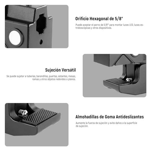 Neewer - Paquete de 2 súper Abrazaderas con Tornillo de 5/8 Pulgadas, Bloqueo de Resorte, Agarre de mandíbula de 2.4 Pulgadas, Abrazadera de Poste de Cangrejo Resistente para Superficie Plana de Tubo