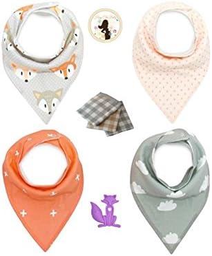 Easter Basket Stuffer Knox the Fox Baby Drool Bandana Bib and Burp Cloth Gift Set w FREE Purple Fox Shaped Silicone Teething Necklace