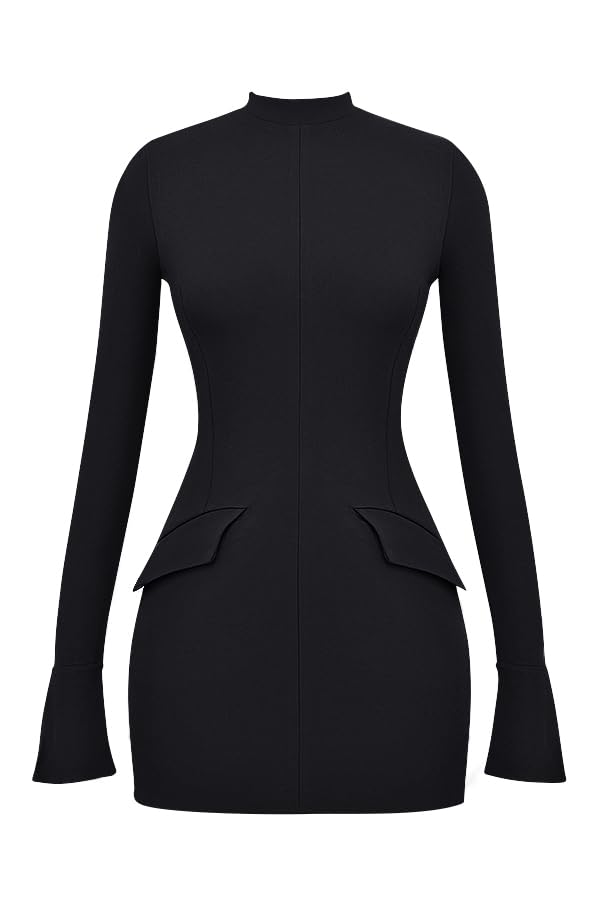 YMDUCH Women's Long Sleeve Mock Turtle Neck Bodycon Mini Tank Short Party Dress Black - Image 5