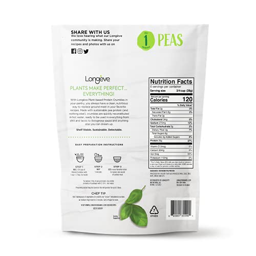 Longève PlantBased Meatless Crumbles Soy Free, Gluten Free, NonGMO