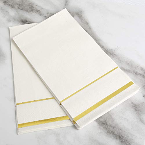 GLAM Dinner Napkins, Gold Trim, 100 Pack 8x4 White And Gold Paper