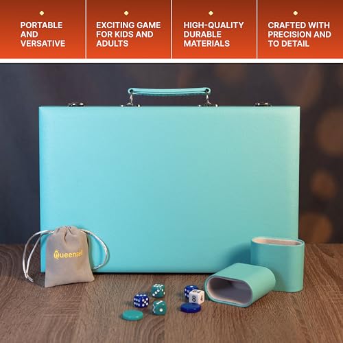 Premium 15" Turquoise Backgammon Set for Adults - Luxury PU Leather Tray with Box, 32 Acrylic Counters, Dice Cups and Double Cube