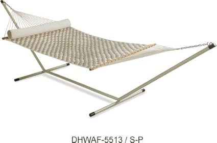 Oak N Oak Comfortable Sleeping Hanging Hammock/Soft Weave Comb Quilted Hammock Swing with Stand/Outdoor Hammock Furniture for Home Patio Garden, Camping, Beach & Leisure Backyard, 55 Extra Large Wide Flax & Off White