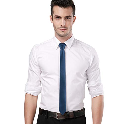 Landisun Skinny Tie Silk Tie Navy Blue Satin Slim Necktie Exclusive 2 inch