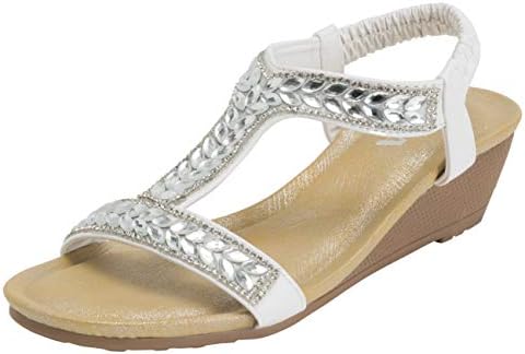 Womens Pull On Platform Diamante Open Toe Wedge Heeled Sandals