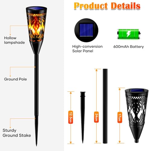 FIFlying Solar Torches Outdoor Garden, 10 Pieces, Solar Light Outdoor Garden with Realistic Flame Effect, Waterproof IP65, for Garden, Terrace, Lawn, Balcony, Path, Flowerbed