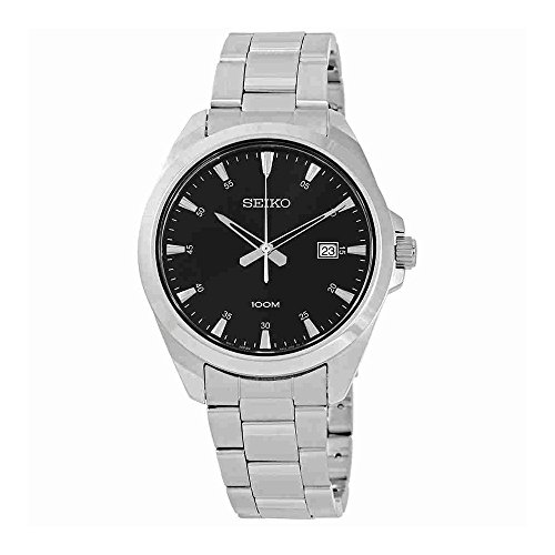 Seiko Men's 42mm Steel Bracelet & Case Hardlex Crystal Quartz Black Dial Analog Watch SUR209