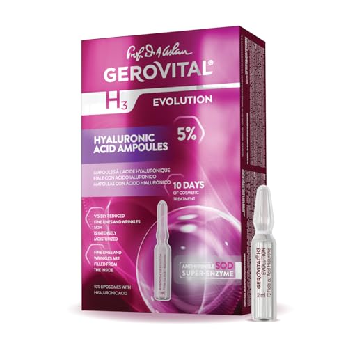 Pure Hyaluronic Acid Ampoules, Non-Injectable Serum for the Face, Reduces Wrinkles, Moisturizing and Regenerating Effect, 10 Vials x 2 ml, Gerovital H3 Evolution