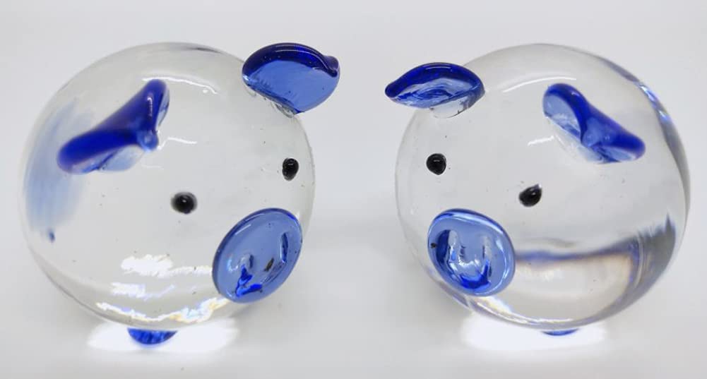 ChenXi Shop Crystal Glass Couple Pig Cute Pig Ornament Lovers Lucky Pig Gifts(2 Pieces Pigs) Blue