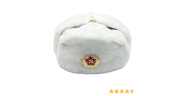 White Fur Winter Ushanka Hat with RED 