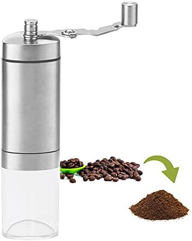 Manual Coffee Grinder, Adjustable Ceramic Conical Burr Mill, Stainless Steel Hand Crank Mill for Home, Traveling, Camping