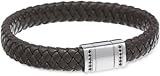 Men's Stainless Steel and Leather Accent Braided Bracelet