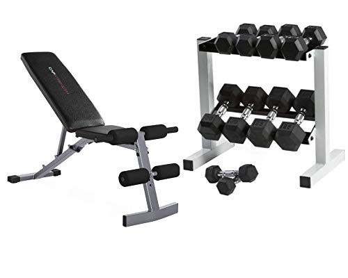 CAP Barbell 150-lb Rubber Hex Dumbbell Weight Set (Horizontal with Bench)