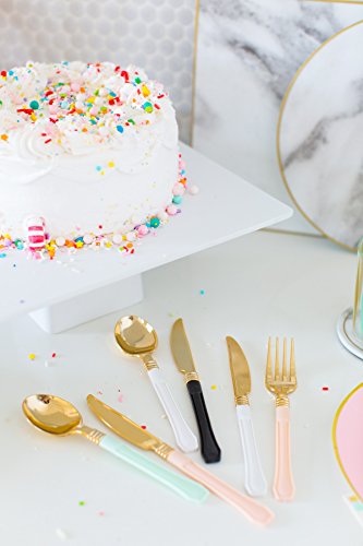 Sugar & Cloth Mint and Gold Plastic Disposable Flatware Set, 36-Piece, Service for 12