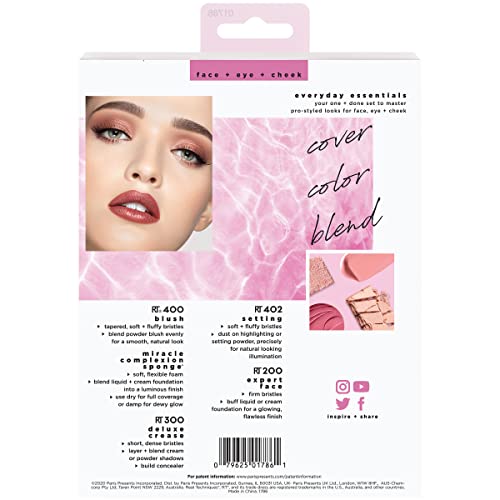 REAL TECHNIQUES 5 PIECE EVERYDAY ESSENTIALS MAKEUP BRUSH SET, INCLUDES 4 BRUSHES & MAKEUP SPONGE, FOR FOUNDATION, BLUSH, BRONZER, CONTOUR, EYESHADOW, & POWDER, TRAVEL GIFT SET, CRUELTY-FREE & VEGAN