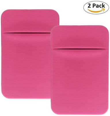Finseng 2 Packs Phone Card Holder Pouch Pocket Stick on Phone Wallet Card Sleeves with Flap for iPhone, Android &amp; All Smartphones (Rose Red)