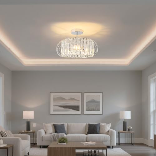 ANWIO Crystal Ceiling Lamp, Living Room Glass Ceiling Lamp with 3 E14 Base, Modern Silver Pendant Lamp, Crystal Ceiling Lamp with Bedroom, Kitchen, Dining Room (40 cm, Without Bulb)