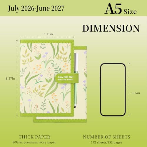 Mljtoyo 2026-2027 Academic Planner A5 Page A Day Planner Soft Cover Organizer Daily Planner July 2025 - June 2026, A5 Daily Planner with Pen, Stickers, Back Pocket, 3
