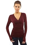 Patty Women's Mesh Long Sleeve Ruched V Neck Empire Waist Lined Blouse