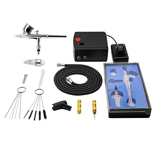 Gocheer 100-250V Professionale Gravity Aerografo Doppio Azione con Mini Compressore Aerografo Set per Modellismo Pasticceria Unghie Nail Art Torte Vernice Spray Tatuaggio con Kit Pulizia Airbrush
