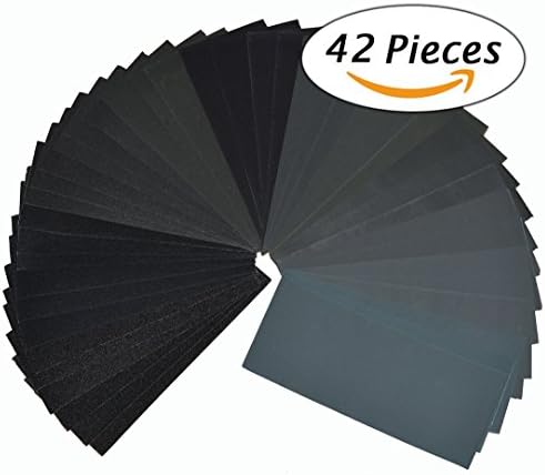 Sandpaper, 42 Pcs 120 to 3000 Grit Assortment Wet Dry Sandpaper, 9 x 3.6 Inch Abrasive Paper Sheet for Automotive Sanding, Wood Furniture Finishing ,Wood Turning Finishing