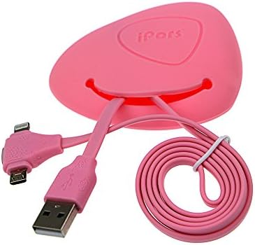 iPors Pink Micro USB Cable Silicone Egg Bag USB Cord, TPE Material Output with Apple Cord 8-PIN and MICRO USB Connector for iPhone, Samsung, Nexus, LG, Motorola, Android Smartphones