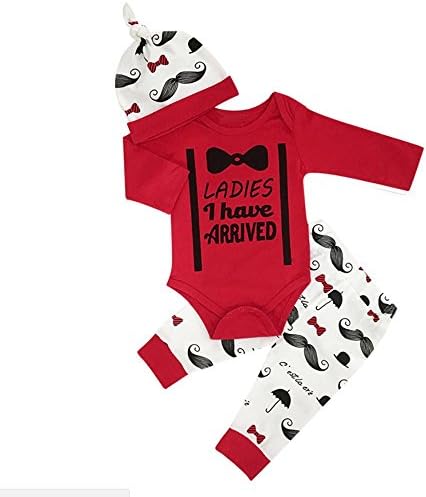 Yihanshangmao Newborn Baby Boys Girls Ladies I Have Arrived Romper + Long Pants+ Hat 3Pcs Outfits Set